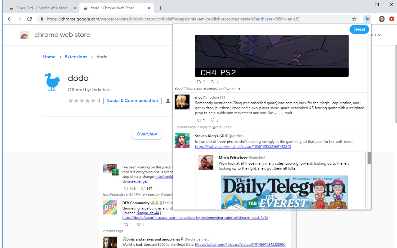 dodo is a 'browser action' extension, so it keeps an icon visible with a popup when clicked