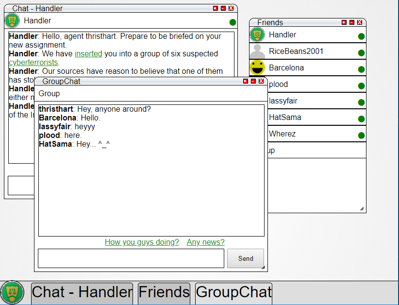 sneakylink has a retro operating system interface, with a fake chat interface